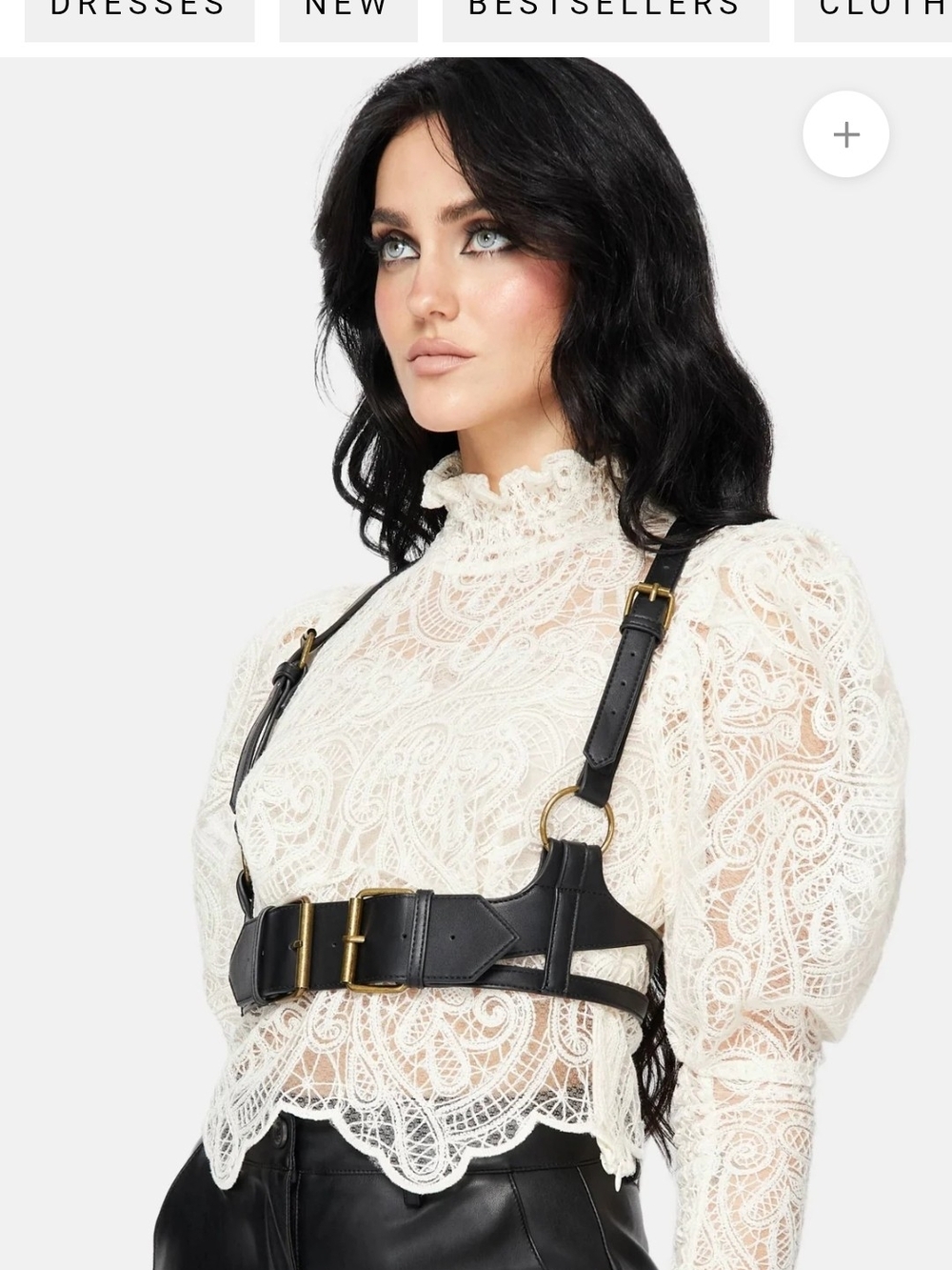 Disturbia Lyra Lace Ruched High Neck Blouse Size 6/Small NWOT